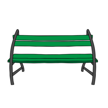 A Green Vector outline illustration of a wooden bench isolated on a white backgroundのイラスト素材
