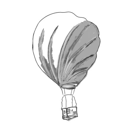Beautiful hand-drawn vector illustration of a gray balloon with a basket isolated on a white backgroundのイラスト素材