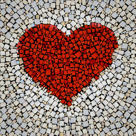 Pattern of colored stones or tiles on the path with red heart for designの写真素材