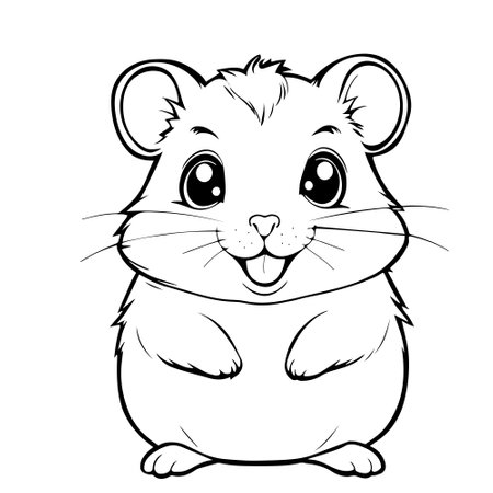 A Hand drawn black vector illustration a portrait of a beautiful fan adult young hamster with big sad eyes isolated on a white backgroundのイラスト素材