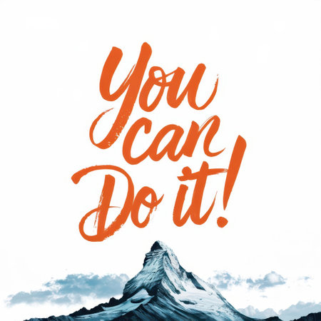 Illustration of a orange calligraphy text lettering You can do it with blue mountain on a white backgroundの写真素材
