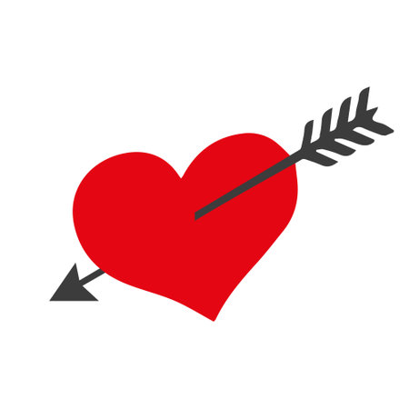 The Outline vector illustration of One beautiful bright red heart pierced by an arrow isolated on a white backgroundのイラスト素材