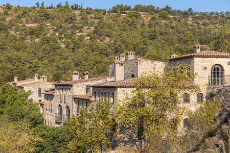 Fantastic view from the mountain on the old houses from grey stonesの写真素材