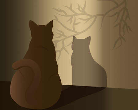 Illustration of a Cat's Evening Wall Silhouetteのイラスト素材