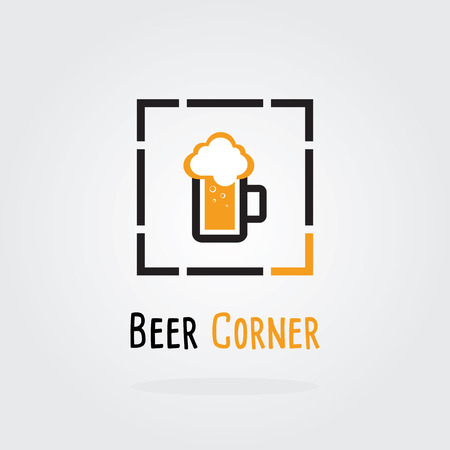 Beer Corner Logo Concept.A mug of beer. Brewery Vector illustration. Draft beer. Icon for food, chef, lunch, dinner, menu sign.のイラスト素材
