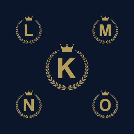 Laurel wreath logo icon with capital alphabet letters. Design template elements - Letter K, L, M, N, Oのイラスト素材