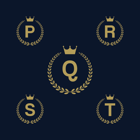 Laurel wreath logo icon with capital alphabet letters. Design template elements - Letter P, Q, R, S, Tのイラスト素材