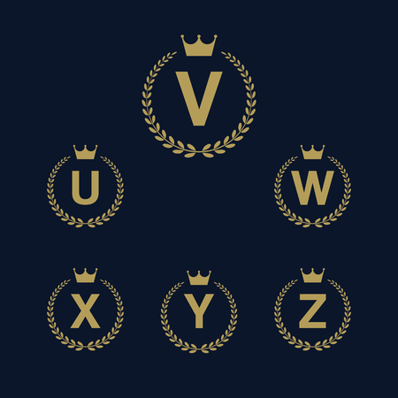 Laurel wreath logo icon with capital alphabet letters. Design template elements - Letter U, V, W, X, Y, Zのイラスト素材