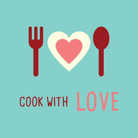 Cook with Love. Plate and cutlery vector illustration. spoon and knife icon.のイラスト素材