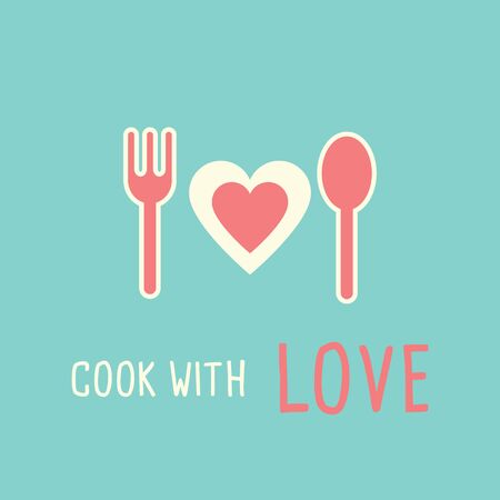 Cook with Love. Plate and cutlery vector illustration. spoon and knife icon.のイラスト素材