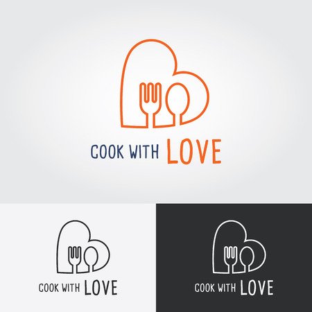 Cook with Love logo template. cooking logo. Flat design vector illustration. Food icon.のイラスト素材