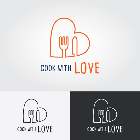 Cook with Love logo template. cooking logo. Flat design vector illustration. Food icon.のイラスト素材