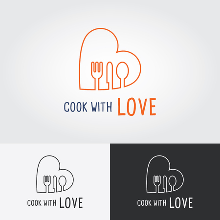 Cook with Love logo template. cooking logo. Flat design vector illustration. Food icon.のイラスト素材