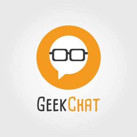 Geek Chat Logo Design. Logo template - nerd, Forum, Community, society, talk, discuss, speak, bubble,conversation. Company, brand, branding, corporate, identity, logotype.のイラスト素材
