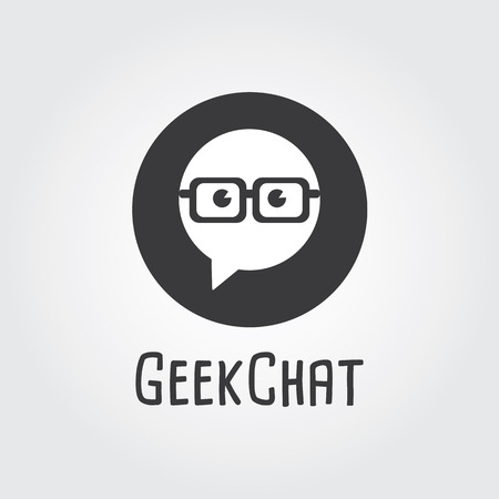 Geek Chat Logo Design. Logo template - nerd, Forum, Community, society, talk, discuss, speak, bubble,conversation. Company, brand, branding, corporate, identity, logotype.のイラスト素材