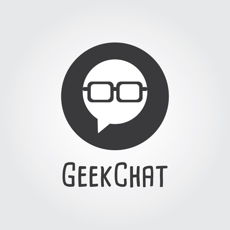 Geek Chat Logo Design. Logo template - nerd, Forum, Community, society, talk, discuss, speak, bubble,conversation. Company, brand, branding, corporate, identity, logotype.のイラスト素材