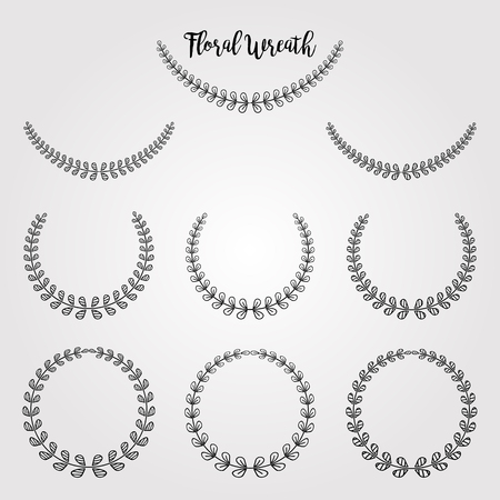Hand drawn floral laurels and wreaths set illustration.のイラスト素材