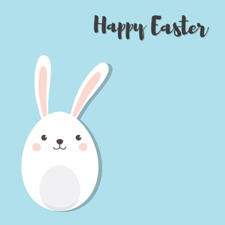 Happy Easter Bunny. Vector illustration for Easter greeting card, invitation with white cute rabbit on sky blue background.のイラスト素材
