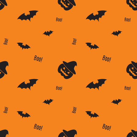 Happy Halloween pattern with pumpkin, bat , witch hat. Monster seamless pattern Vector illustration.のイラスト素材