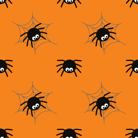 Halloween spider concept background for Halloween Party night. Seamless Pattern Halloween vector for Holiday with spider and web for banner, poster, greeting card, party invitation illustration.のイラスト素材
