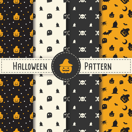 Halloween Pattern Set background for Halloween Party night. Seamless Pattern Halloween vector for Holiday with spider and web for banner, poster, greeting card, party invitation illustration.のイラスト素材