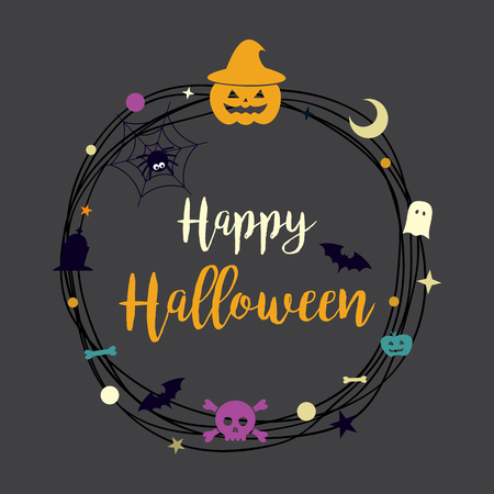 Halloween Wreath design template for greeting card, ad, promotion, poster, flier, blog, article, social media, marketing.のイラスト素材