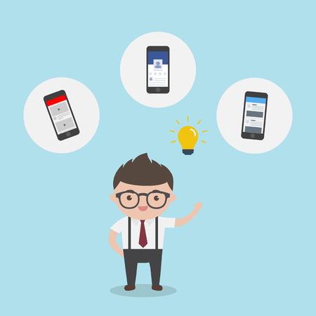 Businessman with mobile internet social media marketingのイラスト素材