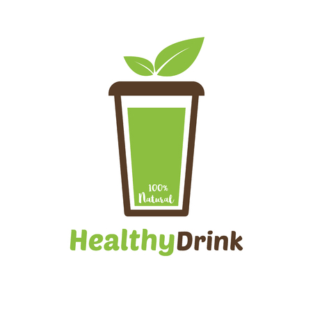 Green Drink and eco icon. Unique organic glass and  leave   design for Healthy Organic Natural Eco Bio Beverage.のイラスト素材