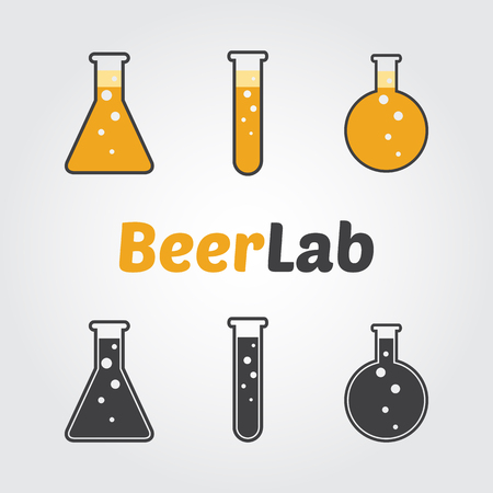 Beer Lab icon. Lab bulb with beer design Concept for cafe, bar, craft beer, beer house, pub, brewing company.のイラスト素材