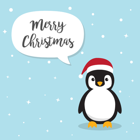 Penguin cartoon character. Cute Penguins wearing Santa Claus hat Flat design Vector illustration for Merry Christmas and Happy New Year invitation card.のイラスト素材