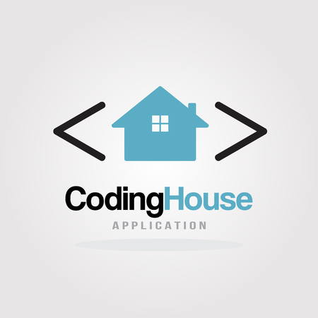 Coding House Logo Design Template with house design concept. Software development, Software application, Mobile application.のイラスト素材