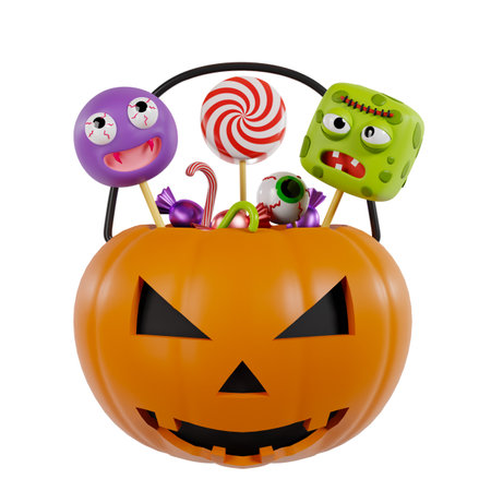 Halloween Candy Bucket 3D Illustration.の写真素材