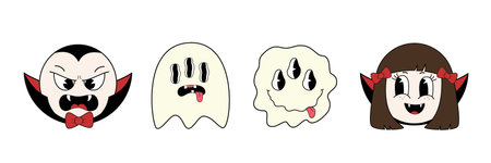 Set of cute cartoon ghosts. Vector illustration isolated on white background.のイラスト素材