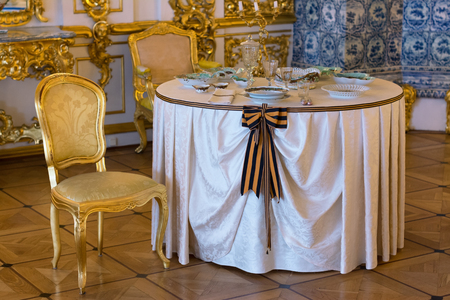 Palace interior, table and chairs. Tsarskoye Selo (Pushkin), Saint-Petersburg, Russiaの写真素材