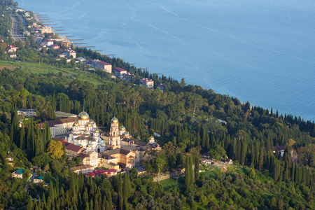 Abkhazia, August, 03. 2018 St. Panteleimon Cathedral. New Athon monastery Abkhazia. Landscape, view from aboveのeditorial素材