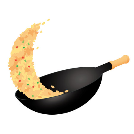 Delicious fried rice stir fry in a potのイラスト素材