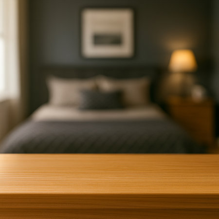 Table Top And Blur Background In the Bedroom - For The Backgroundの素材
