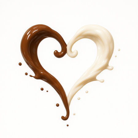 Heart shape made of melted chocolate on white background. 3D renderingの素材