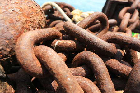 link of chain of rusty iron