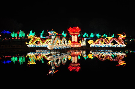 Chinese Dragon Lantern on pondの写真素材