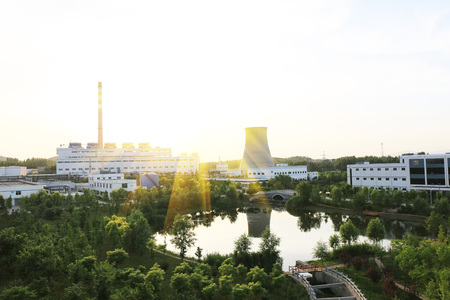 Nuclear power plant on the coast. Ecology disaster concept.のeditorial素材