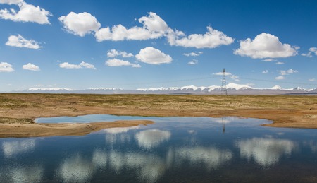 Clouds in sky reflected on the lakeの写真素材