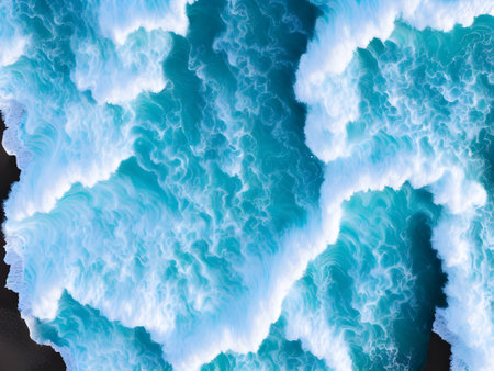Abstract background of blue ocean waves. 3d render illustration, computer generatedの素材