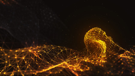  Connection structure. Science background. Futuristic polygonal background. Wallpaper. Business. Triangular background. Abstract flow background with connecting dots and linesの写真素材