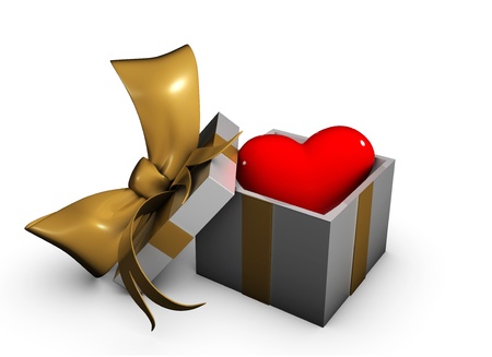 Open Gift box with red heart inside. Isolated on a white backgroundの写真素材