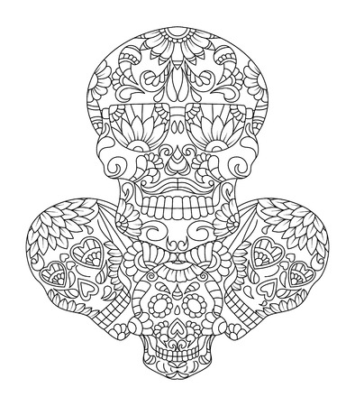 Hand drawn mexican sugar skulls with pattern on the face as isolated vector fileのイラスト素材