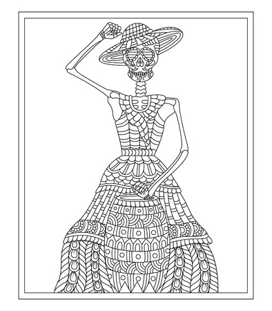 Hand drawn Skull of girl with Flowers Pattern.Mexican holiday Day of the Dead. isolated vector fileのイラスト素材