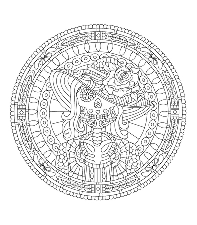 Hand drawn Mexican sugar skull with pattern on the face as isolated vector fileのイラスト素材