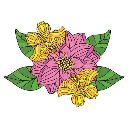 Hand drawn colorful butterflies With flowers on white. Design elements label, emblem, poster, t-shirt.のイラスト素材