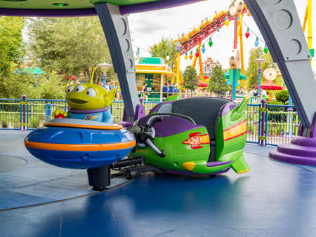 ORLANDO, FLORIDA  July 1st, 2018  Alien Swirling Saucers ride vehicle in Toy Story Land in Hollywood Studios, Walt Disney World, grand opening June 30th 2018.のeditorial素材